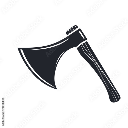 Classic robust axe cutting tool with a broad blade and ergonomic handle illustration