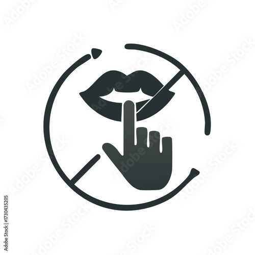 No talking symbol, finger on lips gesture, silence and quiet prohibition icon