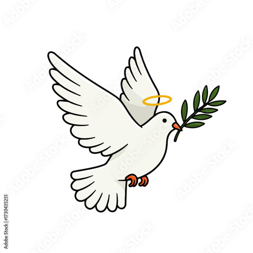 White Dove with Olive Branch and Halo Symbol.