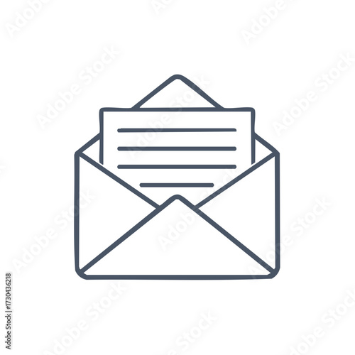 Opened envelope with letter inside, flat vector line icon for communication, correspondence or message concept
