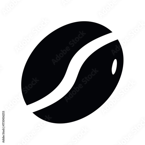 Simple coffee bean vector icon black and white silhouette graphic logo for a cafe or beverage