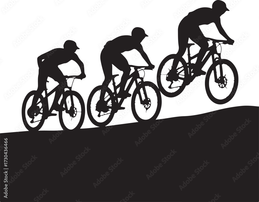 Obraz premium Cyclists conquer challenging terrain, dynamic downhill action