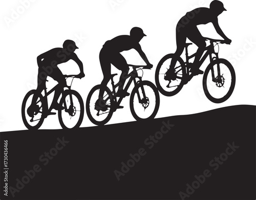 Cyclists conquer challenging terrain, dynamic downhill action