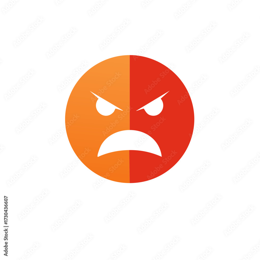 Fototapeta premium Angry Smiley Face Illustration in Red and Orange with a White Background