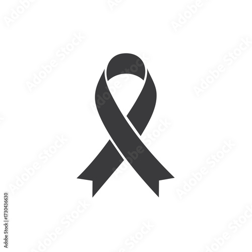 Simple black ribbon icon symbolizing mourning, loss, and solidarity