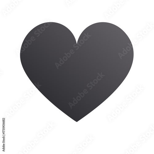 Aesthetic dark grey heart shape on white background. Symbol of love or sadness.