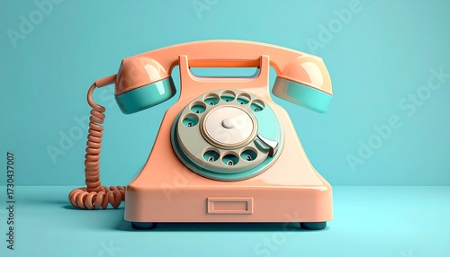 Vintage rotary dial telephone in pastel peach and mint green tones