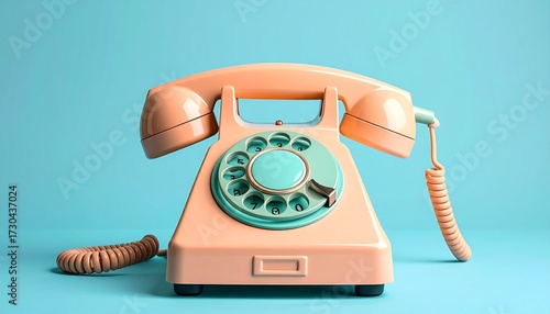 Vintage rotary dial telephone in pastel peach and mint green tones