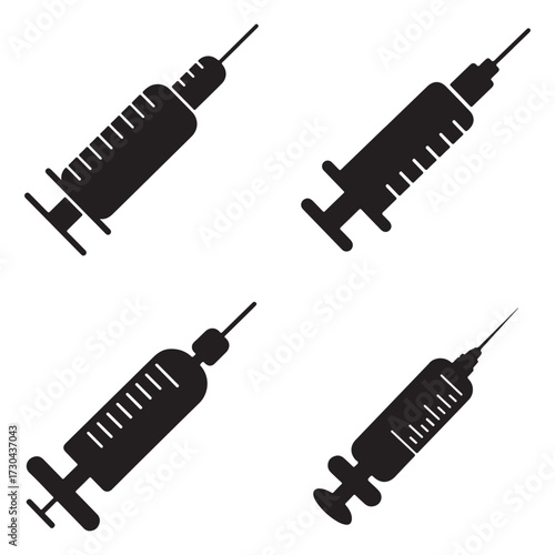 Collection of medical vaccine icons and symbols silhouette isolated on white background