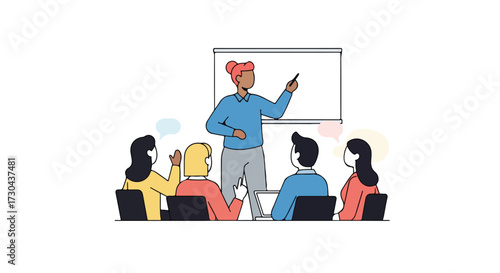 Dynamic presentation showcasing diverse attendees, creating an engaging training seminar environment with a modern aesthetic and a focus on
