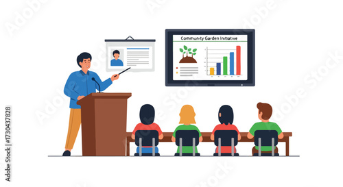 Community Engagement: A Presentation on Local Garden Project with Informative Charts and Graphs Visualized in a Workshop Setting