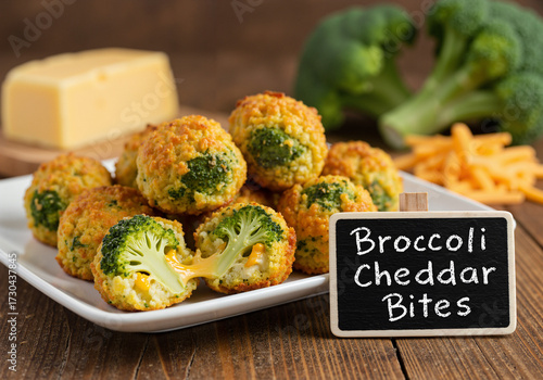 Baked broccoli cheddar bites with melted cheese filling