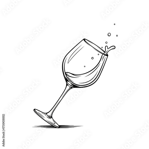 Vector illustration of tipped wine glass with spilling liquid