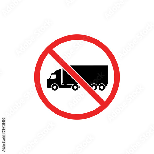 Truck crossed out in red circle indicates no trucks allowed on road, warning drivers of restrictions ahead, ensuring road safety and traffic management.