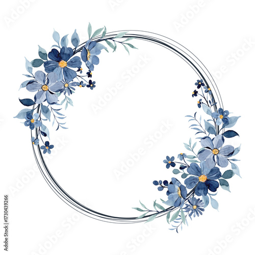 Beautiful watercolor blue floral wreath