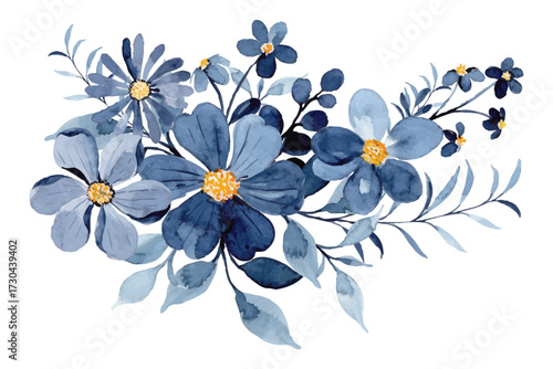 Watercolor blue indigo floral bouquet