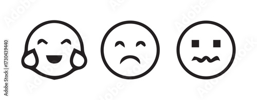 Set of simple black and white happy emoticons