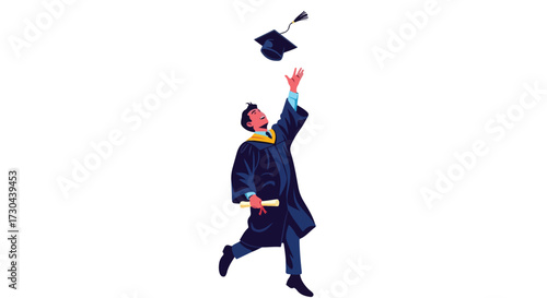Joyful Graduation Celebration: A Young Graduate Tossing Cap into the Air with Diploma in Hand showing a sense of accomplishment