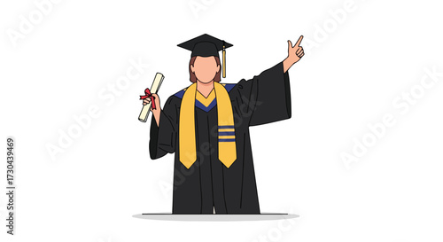 Illustration depicting a graduating student celebrating academic achievement and successful completion of studies showcasing scholarly attainment