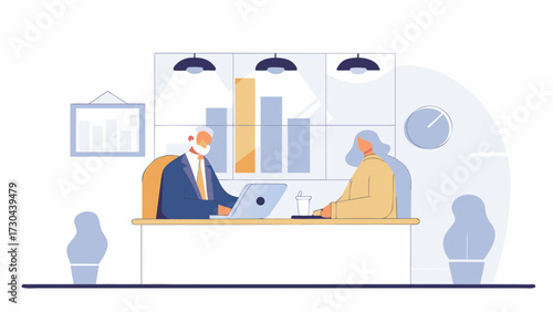 Business colleagues collaborating in modern office space, reviewing financial charts and discussing growth strategies, a professional partnership at work