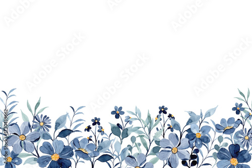 Watercolor blue indigo floral garden