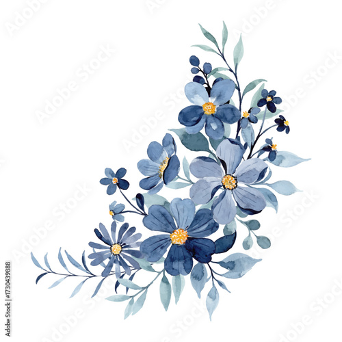 Beautiful watercolor blue floral arrangement