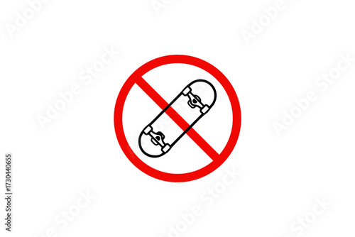 Forbidden Skating Activity Caution Sign for Parks and Public Places. Pixel Perfect. Isolated 64x64 Vector Icon.