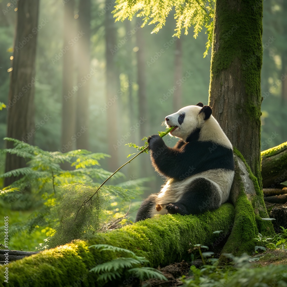 Obraz premium giant panda eating bamboo