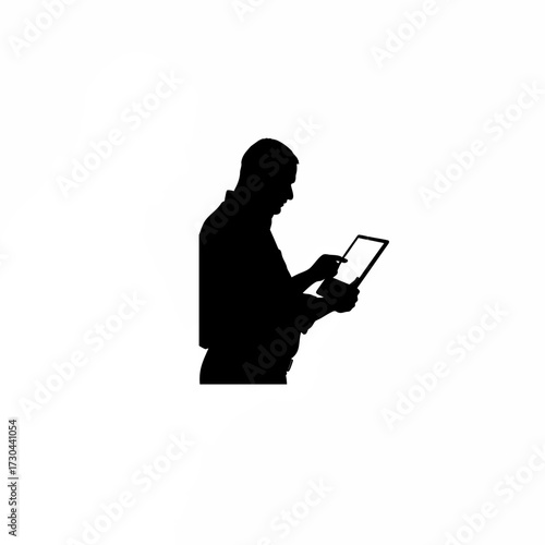 Administrator silhouette verifying service uptime isolated on white background