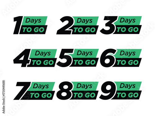 Countdown Days Vector Set. 1 to 9 Days To Go, Event Countdown Labels. Bold Modern Design