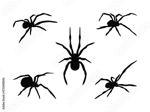 Spider Silhouette Vector Set. Creepy Crawly Designs. Black Spider Illustrations Scary Vector Pack, Halloween Spider Silhouette Collection