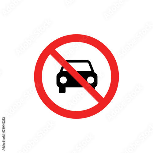 Car crossed out in red circle indicates no vehicles allowed in restricted area, creating a clear and concise warning sign for drivers.