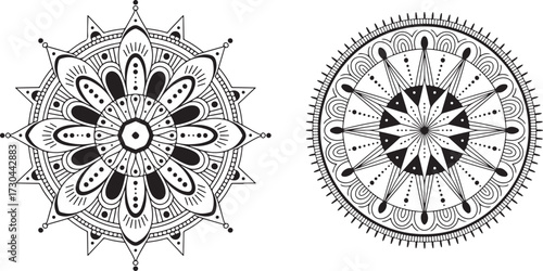 Intricate black and white lotus flower mandala design
.black and white round ornament mandala design
