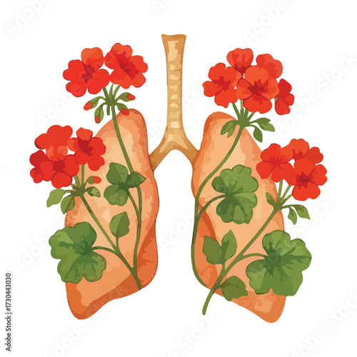 Watercolor Lungs with flowers Clipart: Floral Medical pulmonology Art