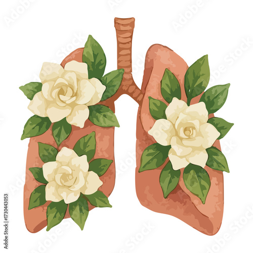 Watercolor Lungs with flowers Clipart: Floral Medical pulmonology Art