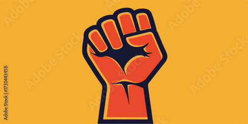 High-quality illustration of a raised fist symbol, created with bold outlines and strong solid colors