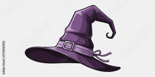 Digital illustration of a classic witch hat with a wide brim and pointed tip, designed with clean outlines and smooth shading