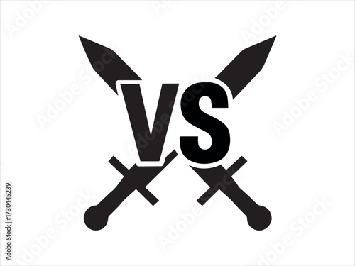 Versus (VS) symbol on crossed swords silhouette vector art. Icon for between two team clash. 