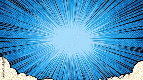 Dynamic Blue Comic Book Background With Light Burst