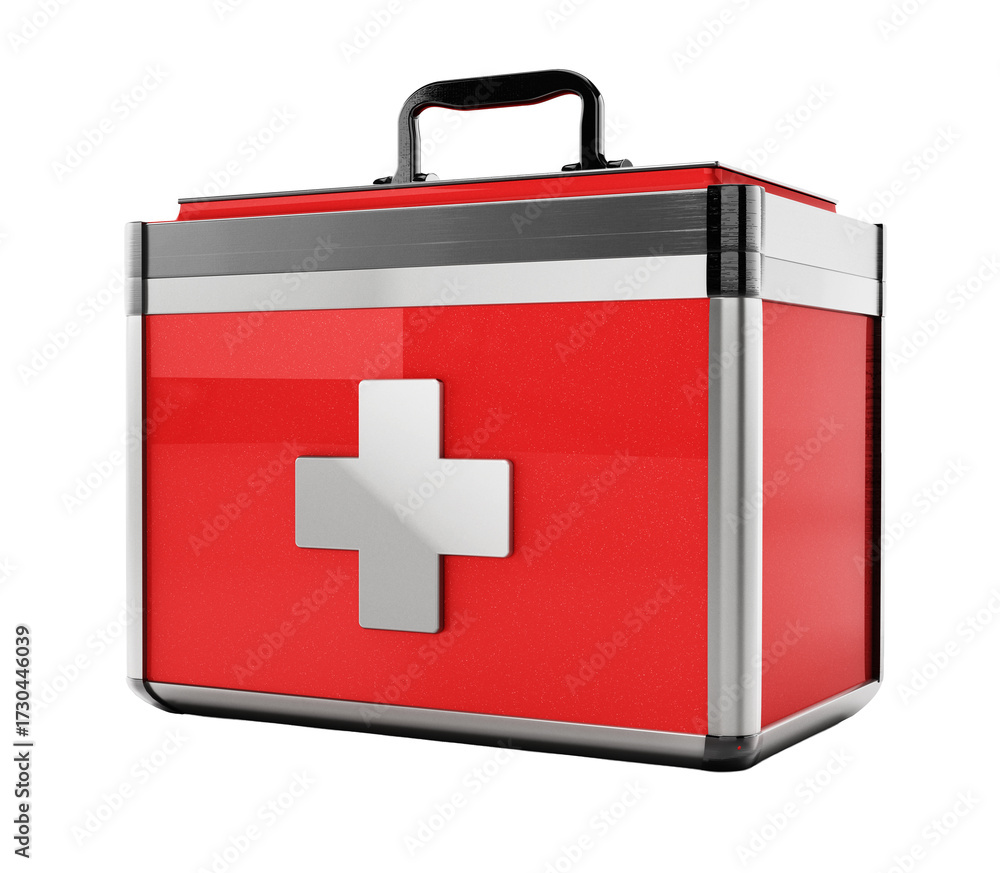 Fototapeta premium Metal case first aid kit on transparent background. 3D illustration