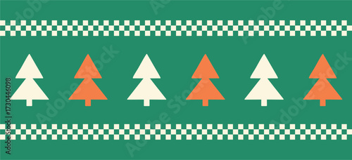 Christmas and New Year seamless pattern. Flat knitting pattern, Fair Isle  with Scandinavian snowflakes and Christmas trees for winter hat, sweater, jumper, paper or other designs.