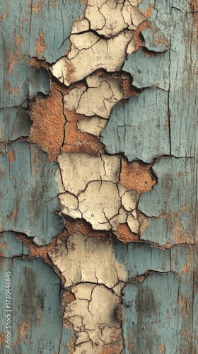 Peeling paint texture revealing weathered wood grain beneath