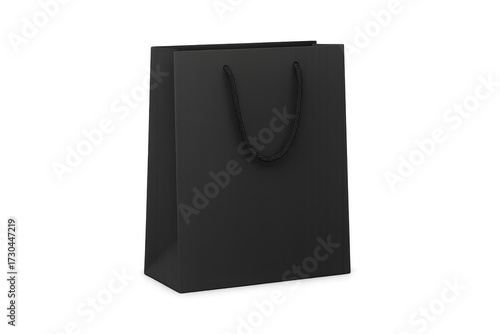 Black paper shopping bag with rope handles mockup