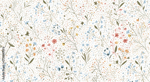 Delicate wildflowers and speckled textures on a white background.