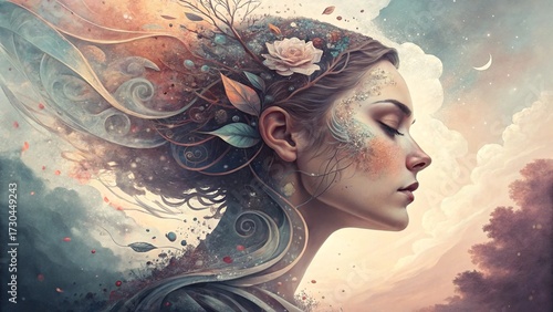 Mental Health Concept Vector – Abstract Female Collage Inner World Illustration