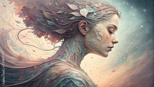 Mental Health Concept Vector – Abstract Female Collage Inner World Illustration