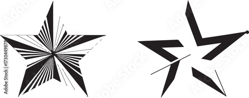 A set of two modern, abstract five-pointed star illustrations in black and white