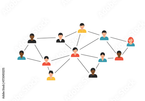 People linked by lines in a network diagram against a white background