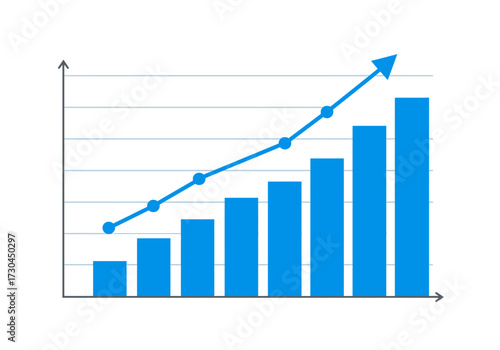 Rising blue bar and line graph show increase over time against a grid backdrop