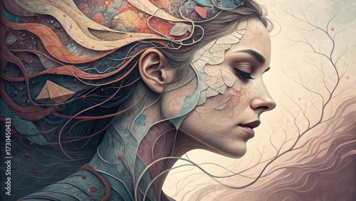 Mental Health Concept Vector – Abstract Female Collage Inner World Illustration
